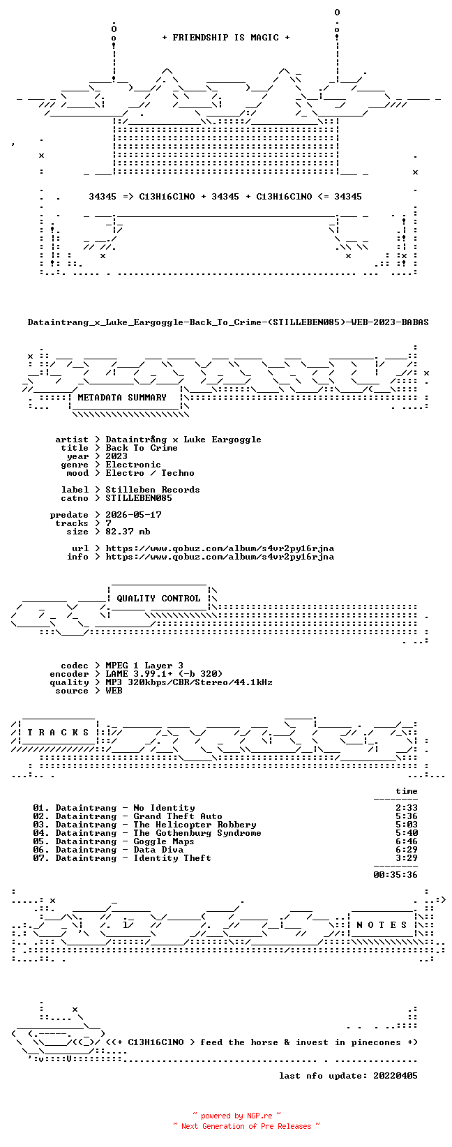 NFO for the release Dataintrang_x_Luke_Eargoggle-Back_To_Crime-(STILLEBEN085)-WEB-2023-BABAS by BABAS