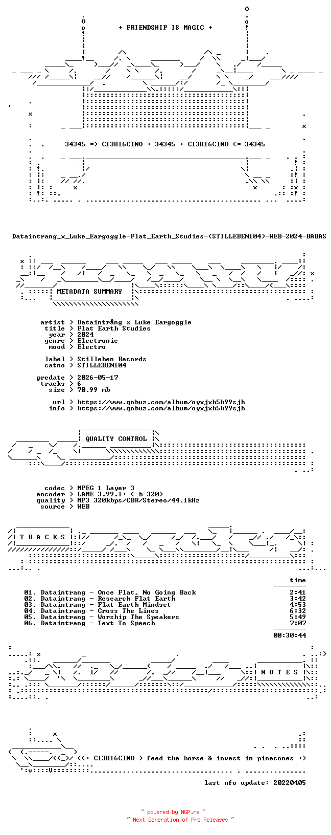 NFO for the release Dataintrang_x_Luke_Eargoggle-Flat_Earth_Studies-(STILLEBEN104)-WEB-2024-BABAS by BABAS