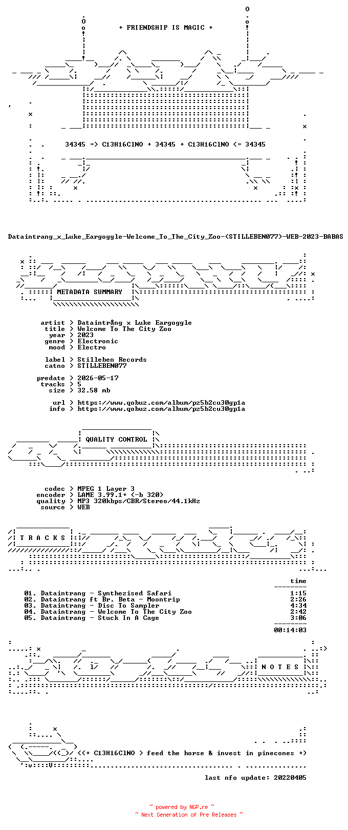 NFO for the release Dataintrang_x_Luke_Eargoggle-Welcome_To_The_City_Zoo-(STILLEBEN077)-WEB-2023-BABAS by BABAS