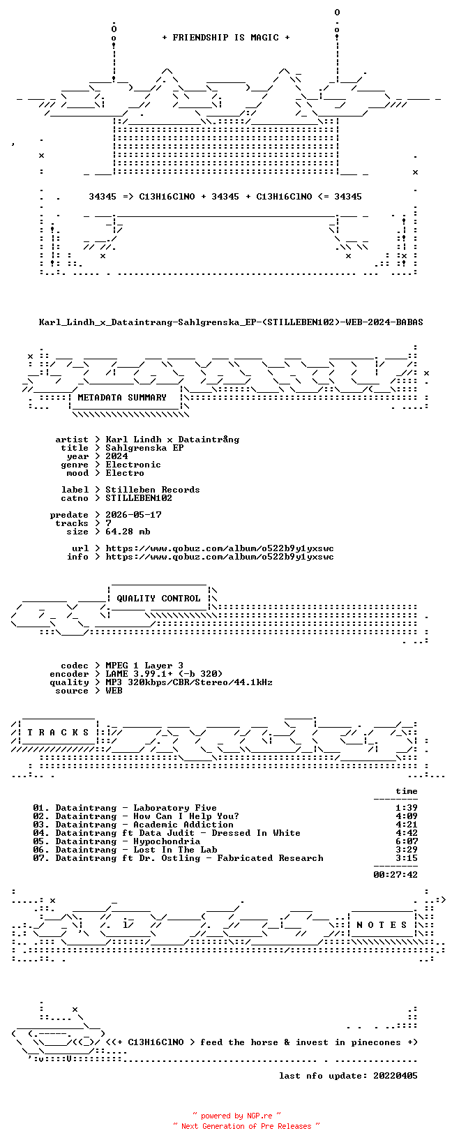 NFO for the release Karl_Lindh_x_Dataintrang-Sahlgrenska_EP-(STILLEBEN102)-WEB-2024-BABAS by BABAS