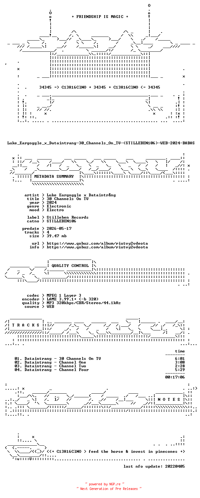NFO for the release Luke_Eargoggle_x_Dataintrang-30_Channels_On_TV-(STILLEBEN106)-WEB-2024-BABAS by BABAS