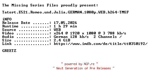 NFO for the release Tatort.E521.Romeo.und.Julia.GERMAN.1080p.WEB.h264-TMSF by TMSF