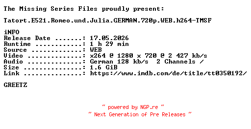 NFO for the release Tatort.E521.Romeo.und.Julia.GERMAN.720p.WEB.h264-TMSF by TMSF