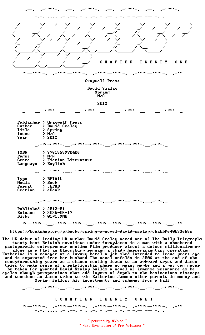 NFO for the release David.Szalay.-.Spring.2012.RETAIL.EPUB.eBook-CTO by CTO