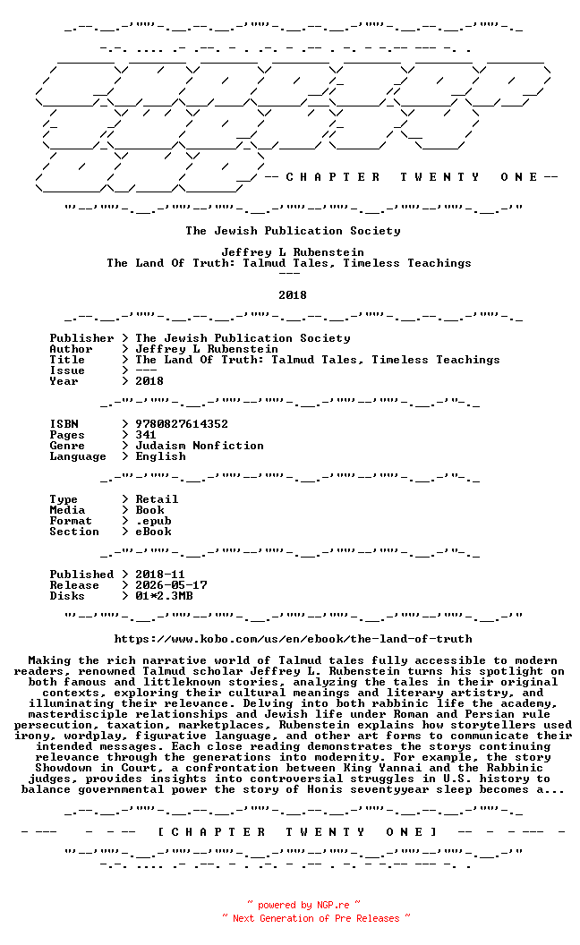 NFO for the release Jeffrey.L.Rubenstein.-.The.Land.Of.Truth.Talmud.Tales.Timeless.Teachings.2018.RETAIL.EPUB.eBook-CTO by CTO