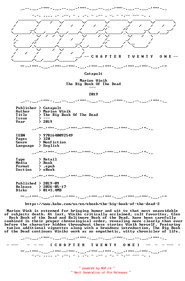 NFO for the release Marion.Winik.-.The.Big.Book.Of.The.Dead.2019.RETAIL.EPUB.eBook-CTO by CTO