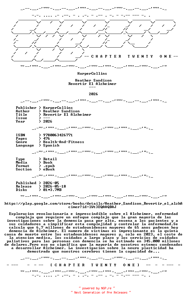 NFO for the release Heather.Sandison.-.Revertir.El.Alzheimer.2026.SPANISH.RETAIL.EPUB.eBook-CTO by CTO
