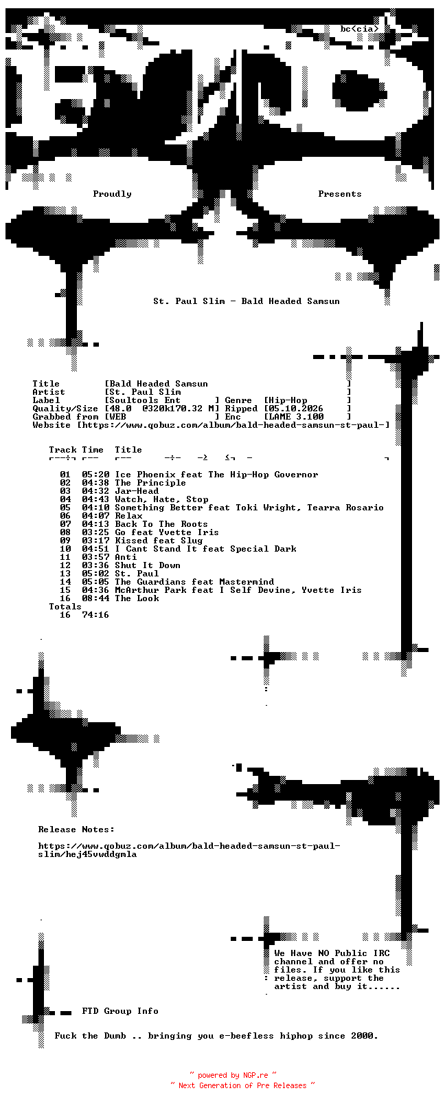 NFO for the release St._Paul_Slim-Bald_Headed_Samsun-WEB-2010-FTD by FTD