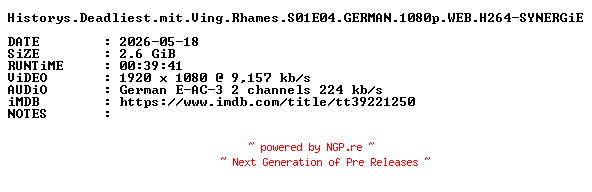 NFO for the release Historys.Deadliest.mit.Ving.Rhames.S01E04.GERMAN.1080p.WEB.H264-SYNERGiE by SYNERGiE