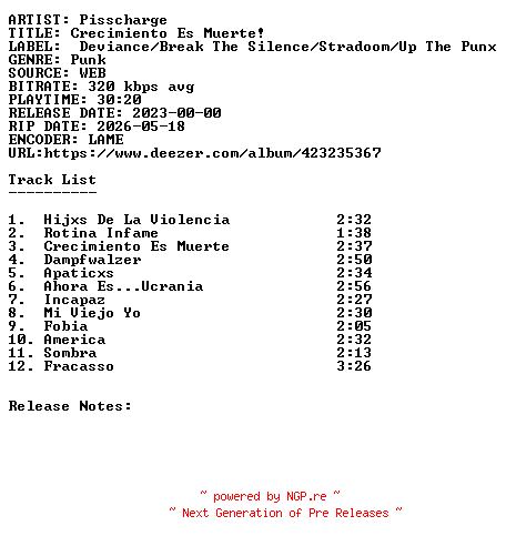 NFO for the release Pisscharge-Crecimiento_Es_Muerte-WEB-ES-2023-SDR by SDR