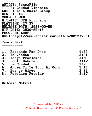 NFO for the release Sensafilo-Ciudad_Dinamita-WEB-ES-2025-SDR by SDR
