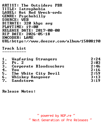 NFO for the release The_Outsiders_PBR-Iatrophobia-WEB-2017-SDR by SDR