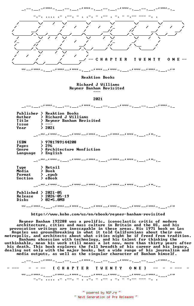 NFO for the release Richard.J.Williams.-.Reyner.Banham.Revisited.2021.RETAIL.EPUB.eBook-CTO by CTO