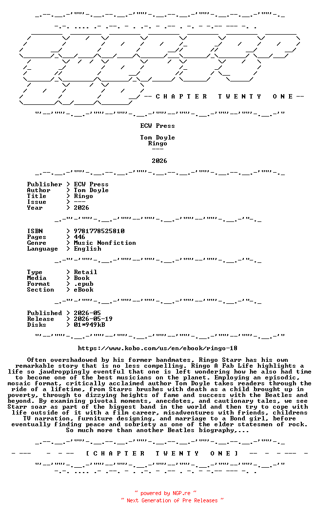 NFO for the release Tom.Doyle.-.Ringo.2026.RETAIL.EPUB.eBook-CTO by CTO