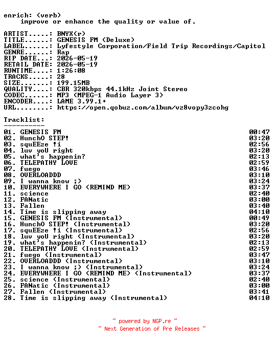 NFO for the release BNYX(r)-GENESIS_FM_(Deluxe)-WEB-2026-ENRiCH by ENRiCH