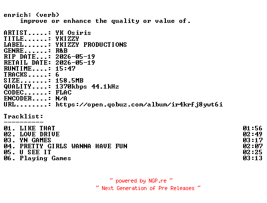 NFO for the release YK_Osiris-YKIZZY-EP-24BIT-WEB-FLAC-2026-ENRiCH by ENRiCH