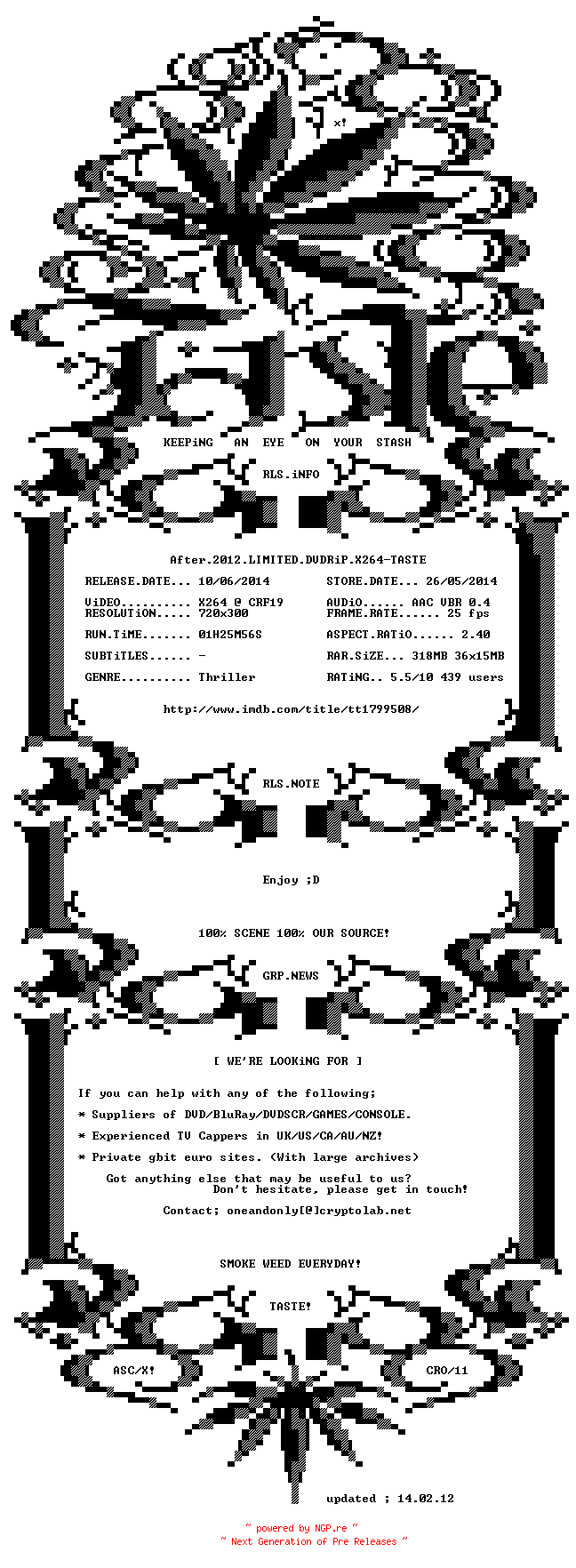 NFO for the release After.2012.LIMITED.DVDRiP.X264-TASTE by TASTE