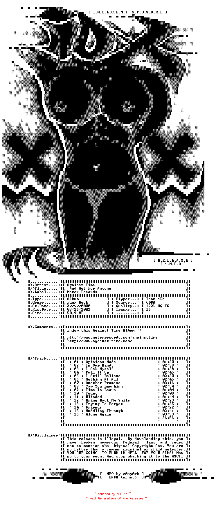 NFO for the release Against_Time-And_Not_For_Anyone-1999-iDX by iDX