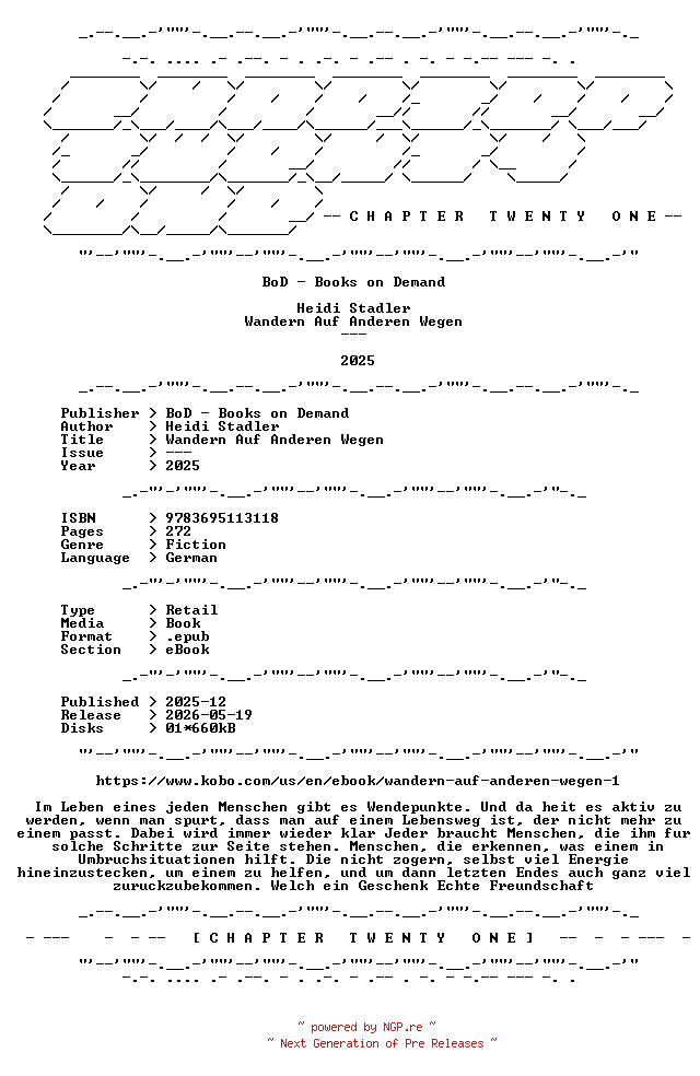 NFO for the release Heidi.Stadler.-.Wandern.Auf.Anderen.Wegen.2025.GERMAN.RETAIL.EPUB.eBook-CTO by CTO