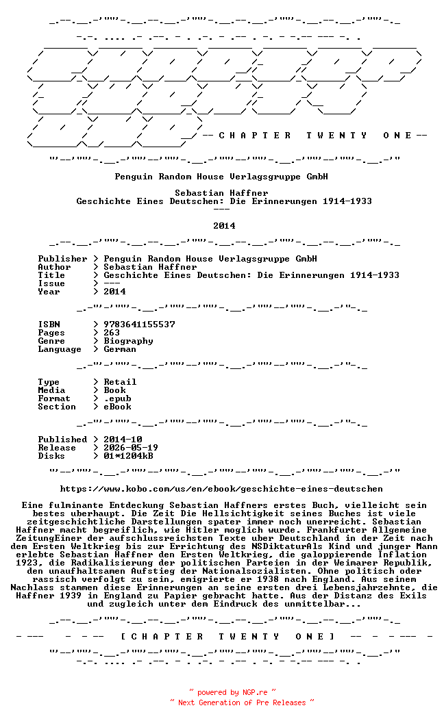 NFO for the release Sebastian.Haffner.-.Geschichte.Eines.Deutschen.Die.Erinnerungen.1914-1933.2014.GERMAN.RETAIL.EPUB.eBook-CTO by CTO