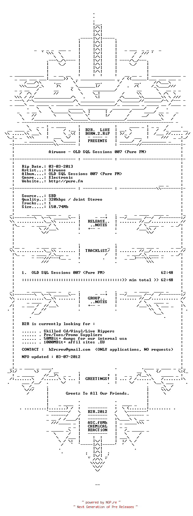 NFO for the release Airwave-OLD_SQL_Sessions_007_(Pure_FM)-SBD-03-11-2013-B2RLiVE_INT by B2RLiVE_INT