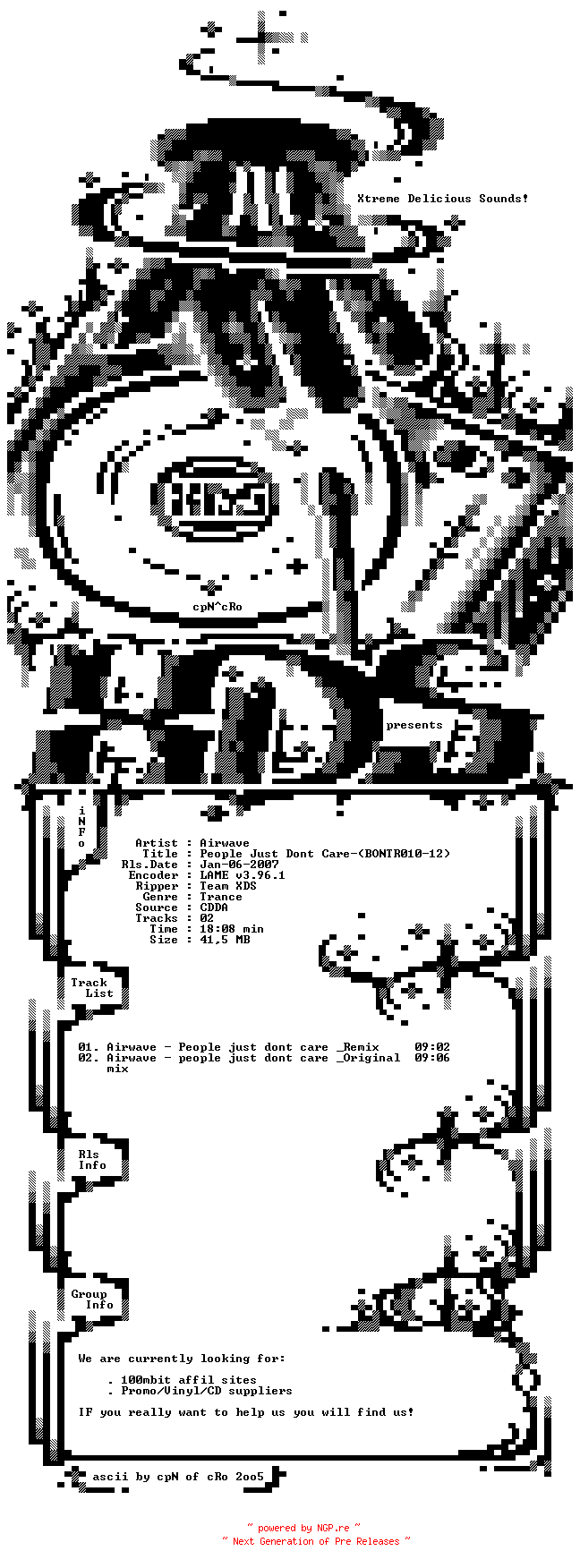 NFO for the release Airwave_-_People_Just_Dont_Care-(BONTR010)-12-WEB-2006-XDS by XDS