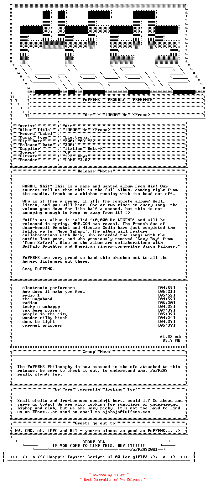 NFO for the release Air_-_10000_Hz-Promo-2001-FuFFENS by FuFFENS
