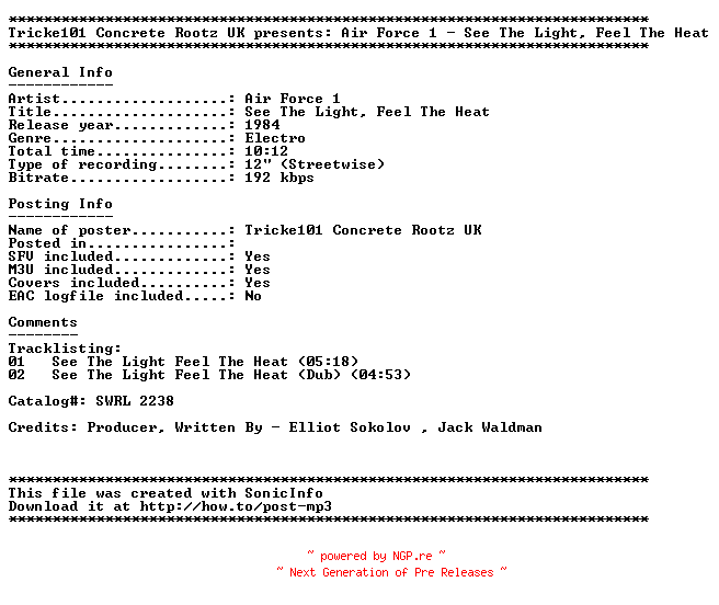 NFO for the release Air_Force_1-See_The_Light_Feel_The_Heat-12Inch-1984-CRZ by CRZ