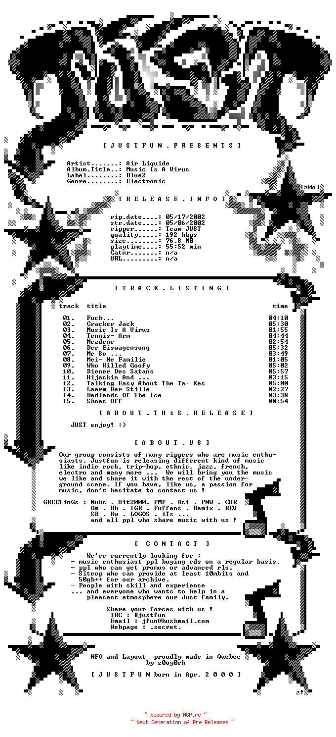 NFO for the release Air_Liquide-Music_Is_A_Virus-2002-JUST by JUST