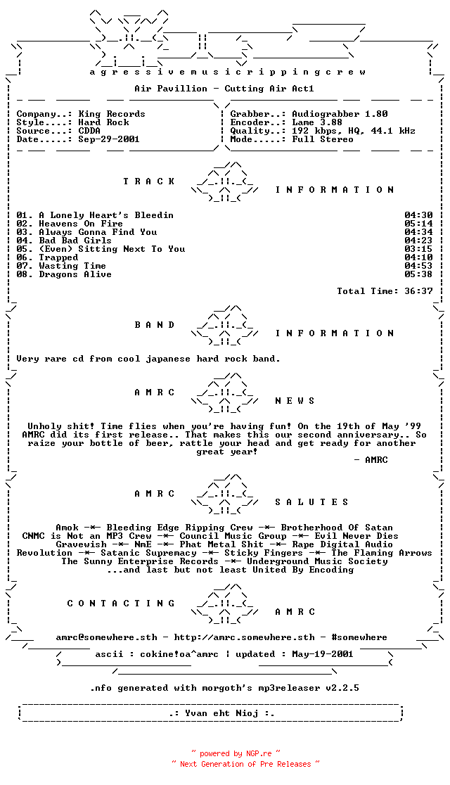 NFO for the release Air_Pavillion-Cutting_Air_Act1-(Japanese_Release)-1989-AMRC by AMRC