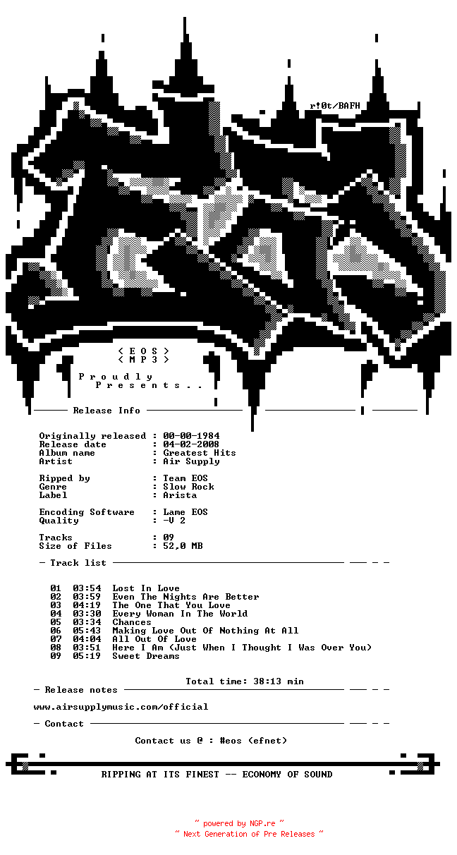 NFO for the release Air_Supply-Greatest_Hits-1984-EOSiNT by EOSiNT