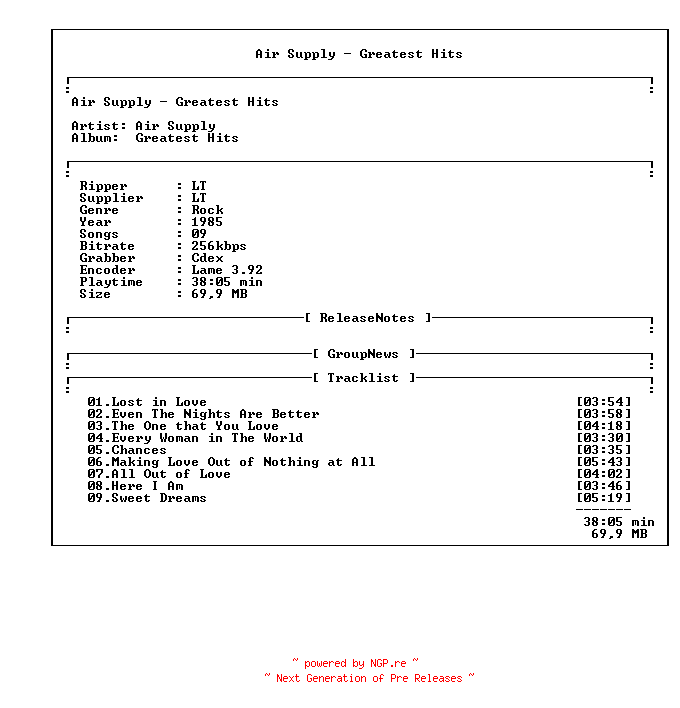 NFO for the release Air_Supply-Greatest_Hits-1985-LT by LT