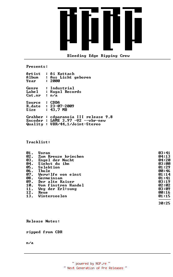 NFO for the release Ai_Kattach-Aus_Licht_geboren-DE-2000-BERC_INT by BERC_INT