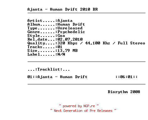 NFO for the release Ajanta_-_Human_Drift-2010-BR by BR