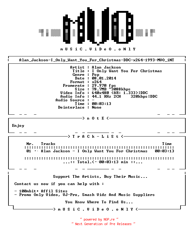 NFO for the release Alan_Jackson-I_Only_Want_You_For_Christmas-DDC-x264-1993-MVO_iNT by MVO_iNT