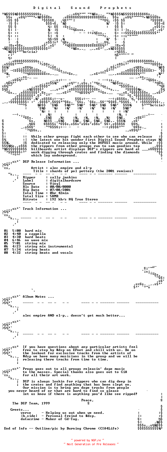 NFO for the release Alec_empire_and_el-p-shards_of_pol_pottery-VLS-2001-DSP by DSP