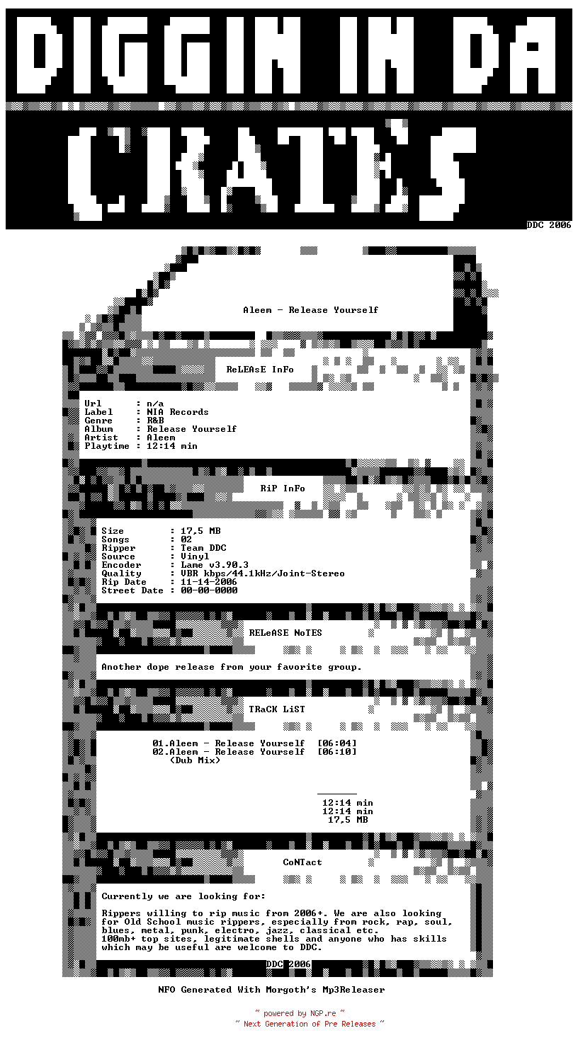 NFO for the release Aleem-Release_Yourself-VLS-1986-DDC by DDC
