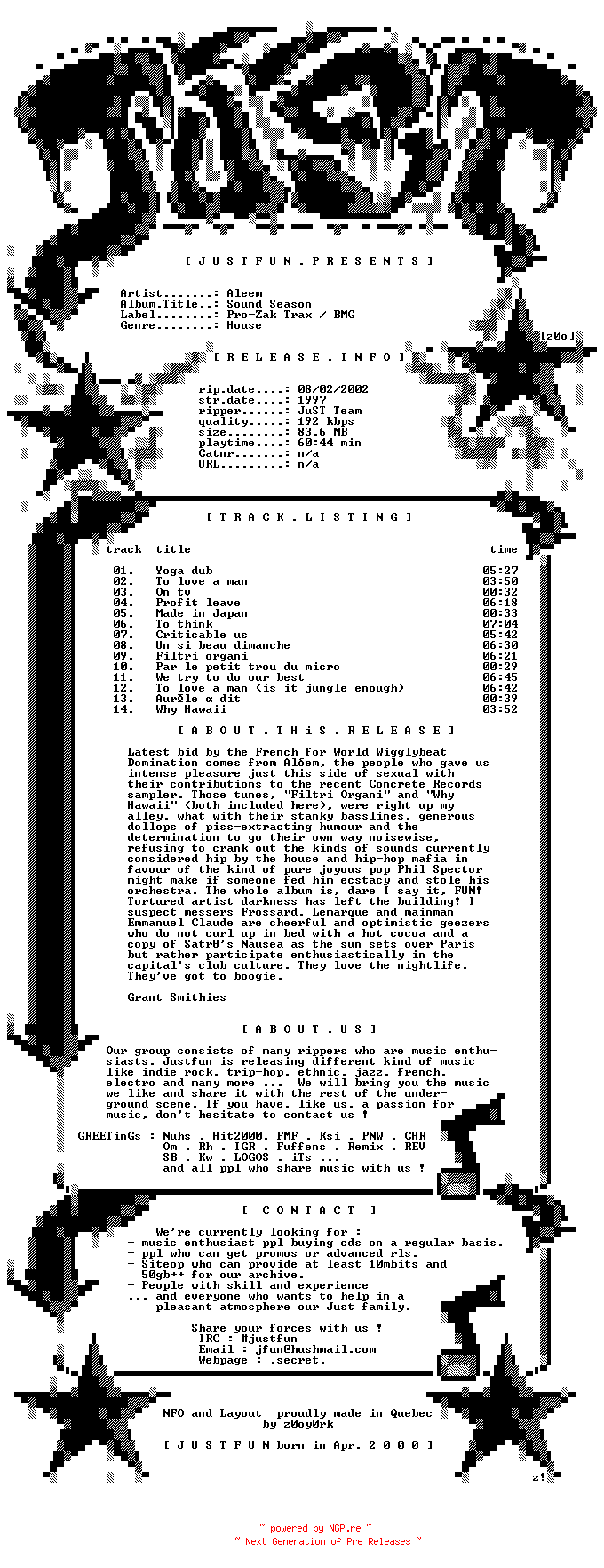 NFO for the release Aleem_-_Sound_Season-Vinyl-1997-JUST by JUST