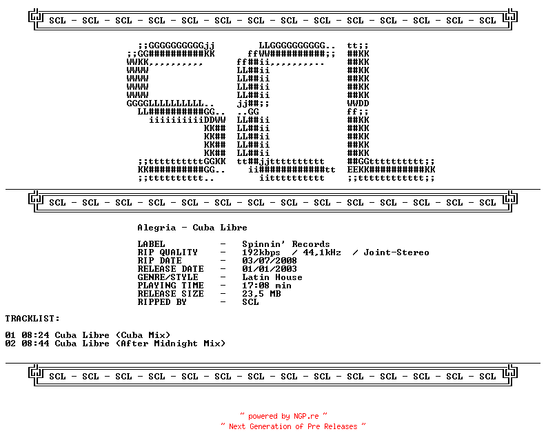 NFO for the release Alegria-Cuba_Libre-vls-2003-SCL by SCL