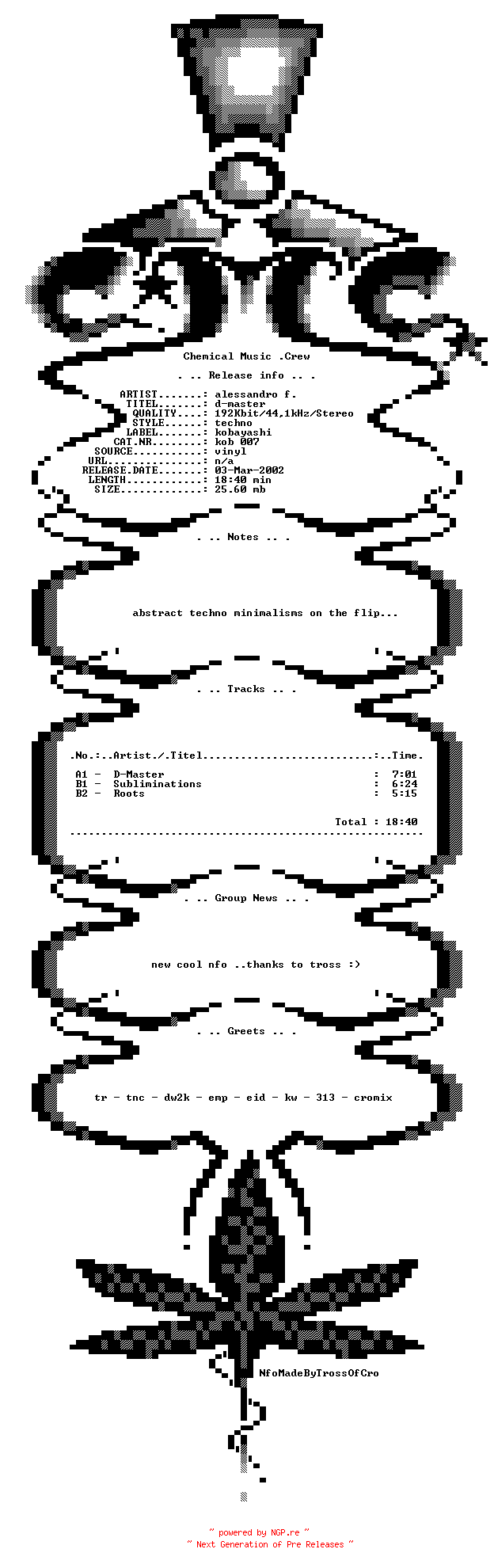 NFO for the release Alessandro_F--D-Master_EP_(KOB_007)-VLS-1998-CMC by CMC