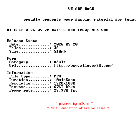 NFO for the release AllOver30.26.05.20.Kali.S.XXX.1080p.MP4-WRB by WRB
