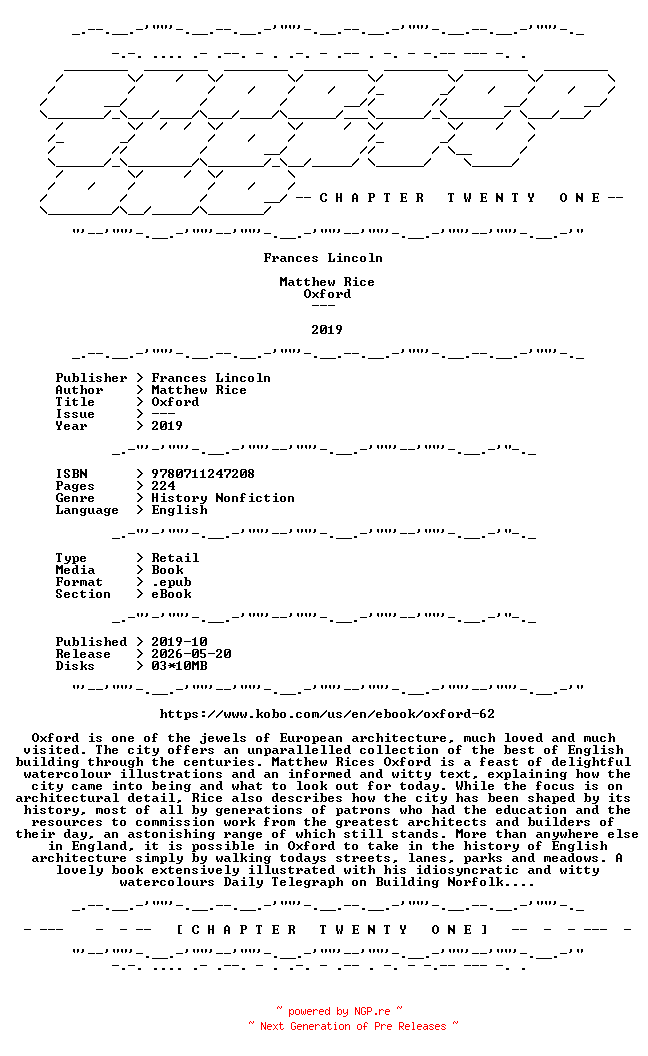 NFO for the release Matthew.Rice.-.Oxford.2019.RETAIL.EPUB.eBook-CTO by CTO