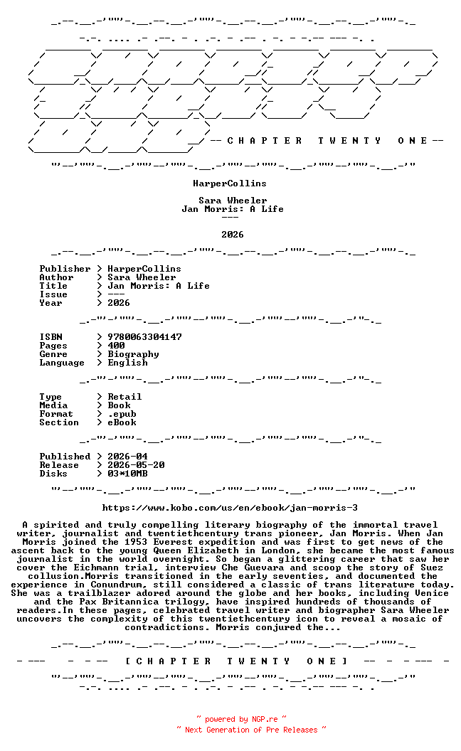 NFO for the release Sara.Wheeler.-.Jan.Morris.A.Life.2026.RETAIL.EPUB.eBook-CTO by CTO
