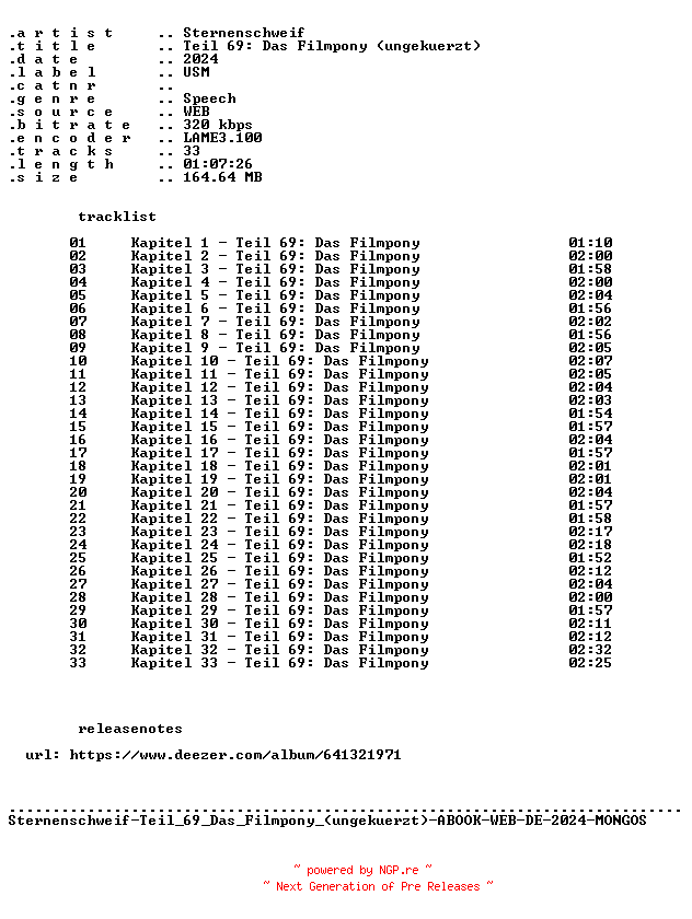 NFO for the release Sternenschweif-Teil_69_Das_Filmpony_(ungekuerzt)-ABOOK-WEB-DE-2024-MONGOS by MONGOS