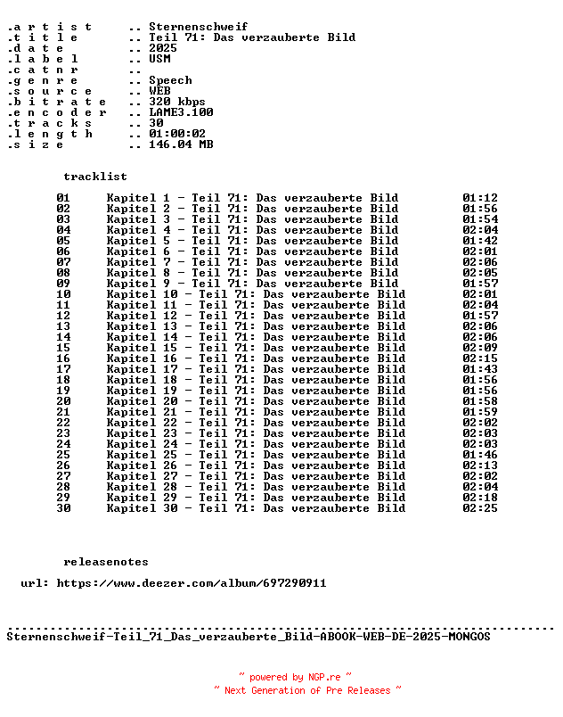 NFO for the release Sternenschweif-Teil_71_Das_verzauberte_Bild-ABOOK-WEB-DE-2025-MONGOS by MONGOS
