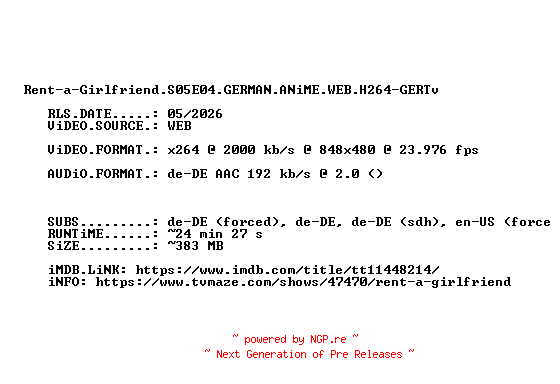 NFO for the release Rent-a-Girlfriend.S05E04.GERMAN.ANiME.WEB.H264-GERTv by GERTv
