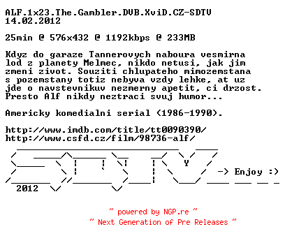 NFO for the release ALF.1x23.The.Gambler.DVB.XviD.CZ-SDTV by SDTV