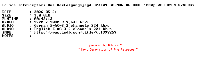 NFO for the release Police.Interceptors.Auf.Verfolgungsjagd.S24E09.GERMAN.DL.DOKU.1080p.WEB.H264-SYNERGiE by SYNERGiE