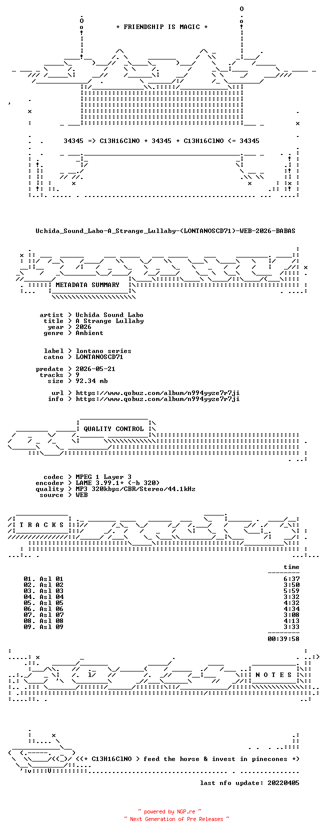 NFO for the release Uchida_Sound_Labo-A_Strange_Lullaby-(LONTANOSCD71)-WEB-2026-BABAS by BABAS