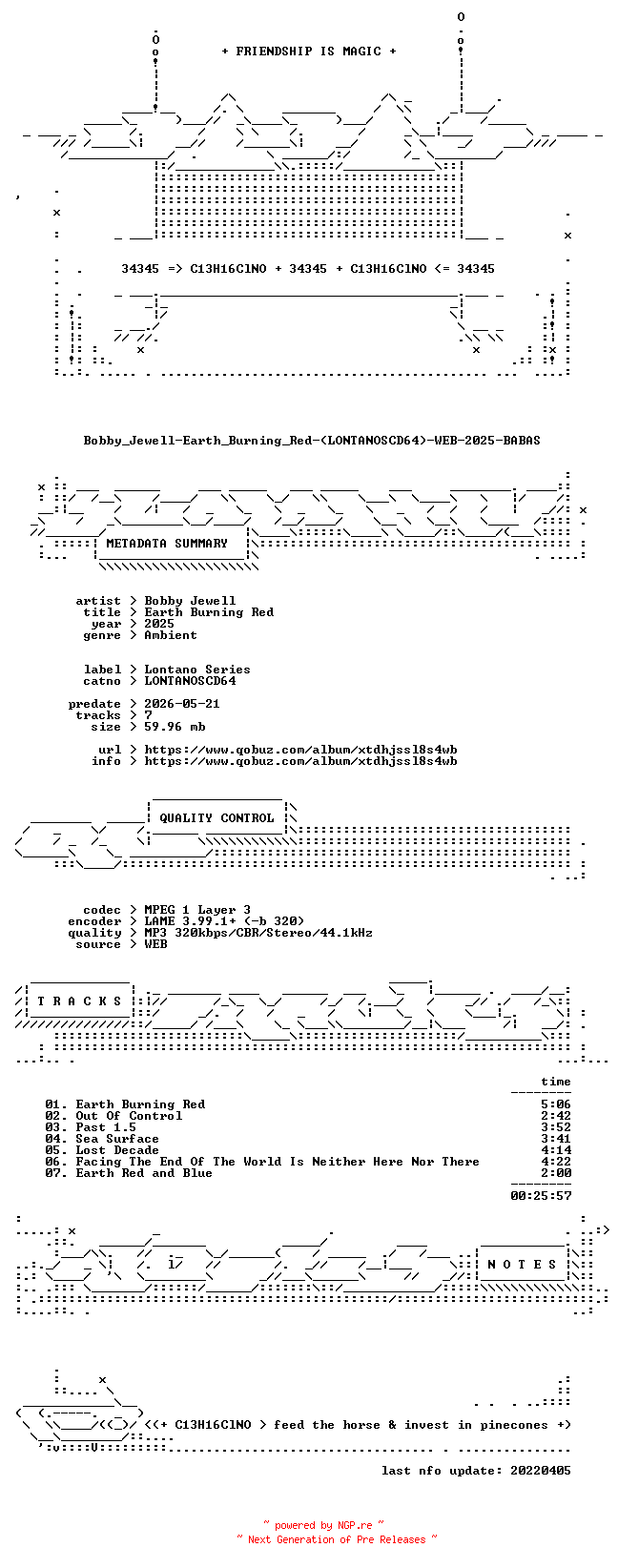 NFO for the release Bobby_Jewell-Earth_Burning_Red-(LONTANOSCD64)-WEB-2025-BABAS by BABAS